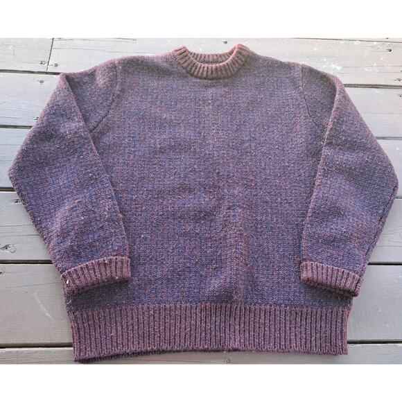 Sweater LL Bean 100% Shetland Wool Men's L Blue Dark Red Crewneck Pullover - Picture 1 of 6